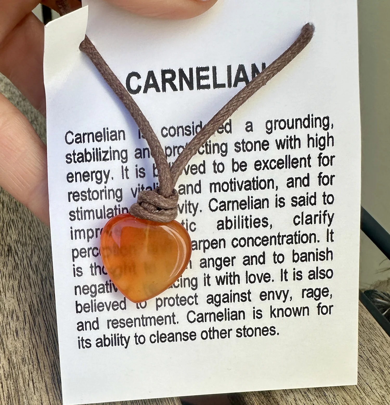 Orange/Yellow Reiki Infused Carnelian Heart Necklace